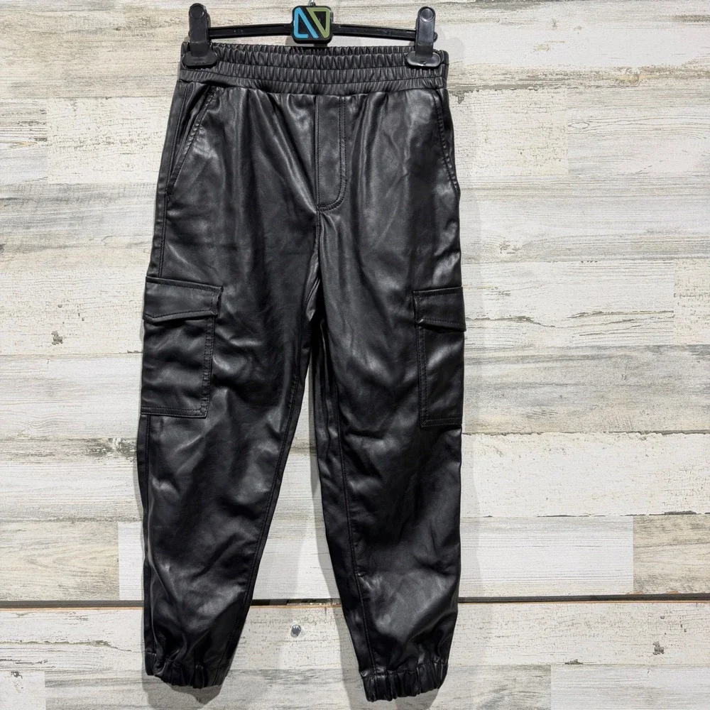 Gap Jogger Kids Size 10 Black Faux Leather Cargo Pants Streetwear NWT